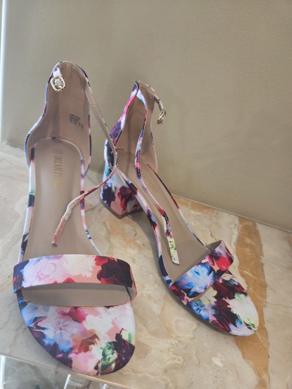 Floral Block Heel Ankle-Strap Sandals - Pink Multicolor